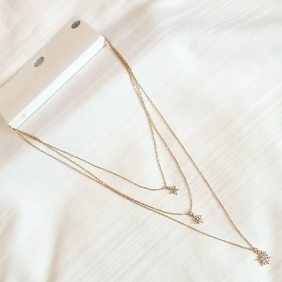 New Forever 21 Gold Rhinestone Star Layering Necklace - Picture 1 of 3